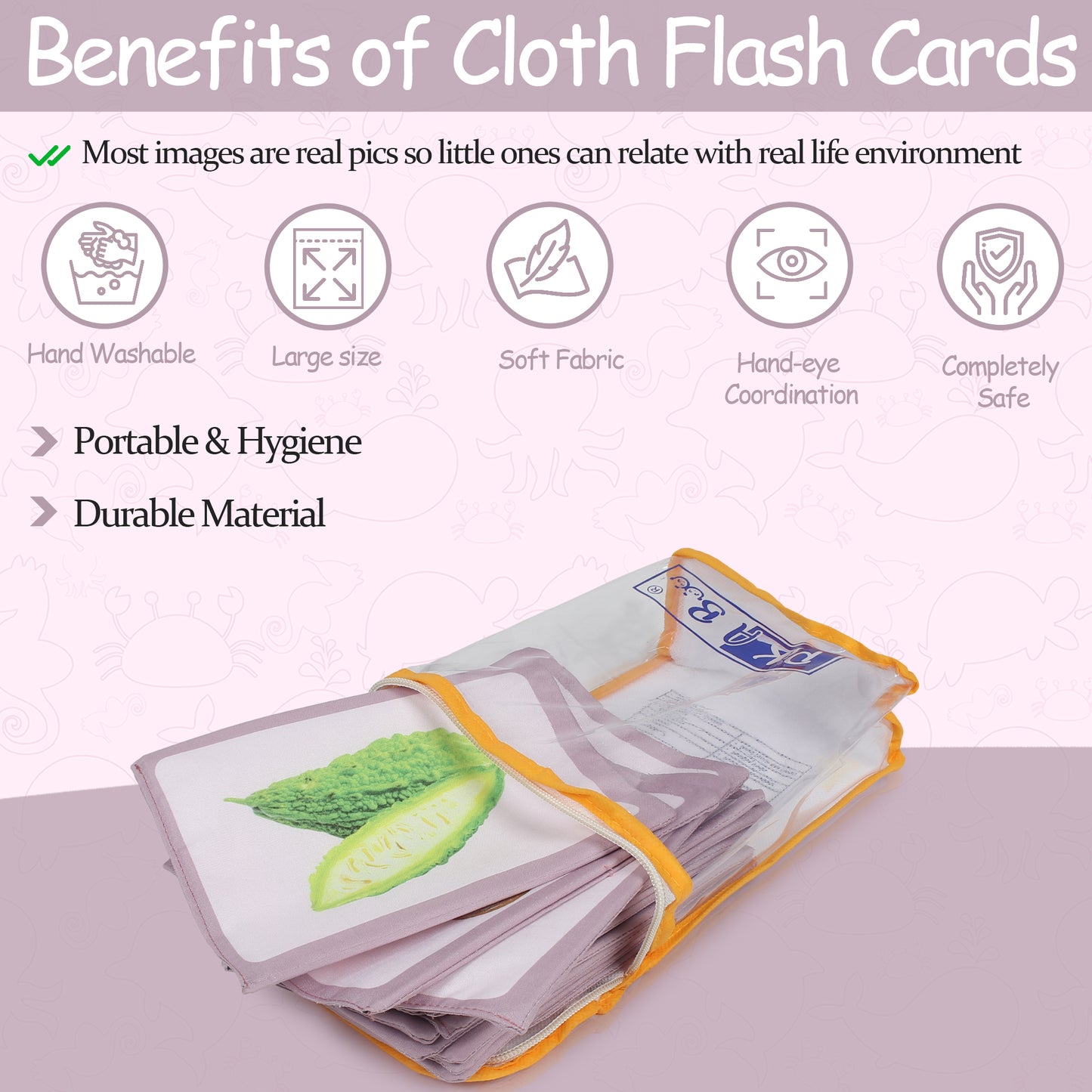 PiK A BOO Cloth Vegetable Flash Cards | Early Learning & Fun (Set of 18)