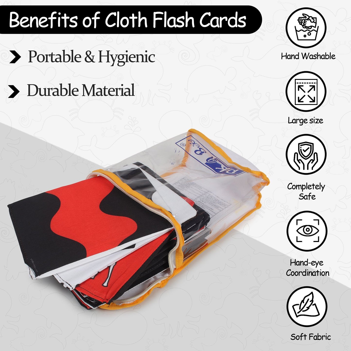 PiK A BOO Black & White Cloth Flash Cards | Early Learning & Brain Fun (Set of 18)