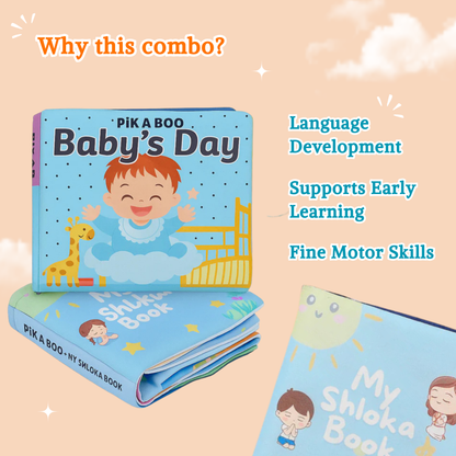 Shloka & Baby's Day Cloth Book Combo Crinkle Cover | Montessori Sensory Toy 1-6 Years