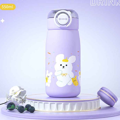 Cute Animals Design Insulated Straw Stainless Steel Water Bottle with Straw, 470 ML (GTB-9004)