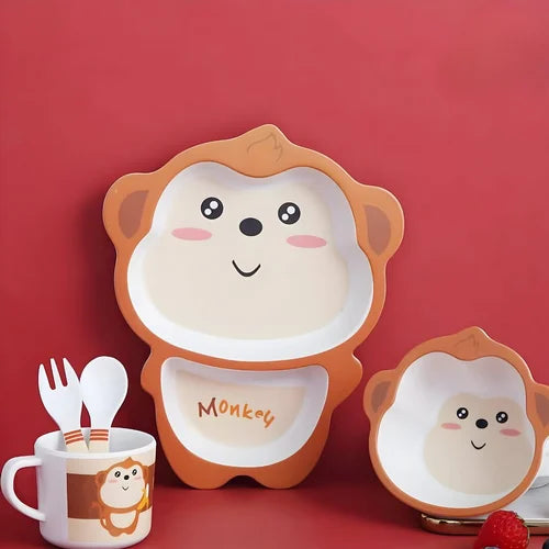 Monkey shaped Bamboo Tableware Set – 5-Piece Eco Dining Kit for Baby
