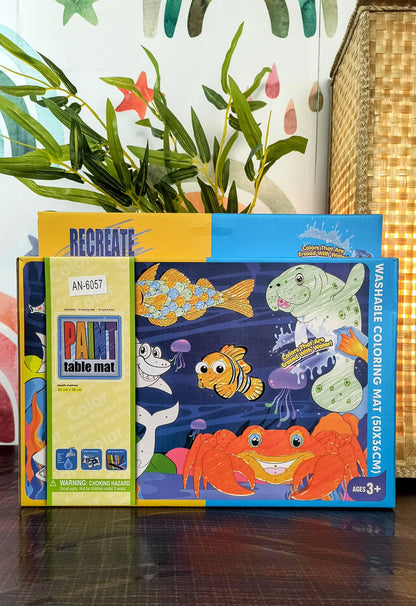 Reusable Table Mat Kids Colouring with 2 Fun Designs & 12 Pens For Kids Toddlers Return Gifts