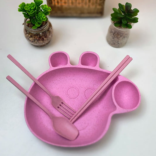 Wheat Straw Tableware Set for Kids Eco-Friendly Dining with Spoon, Fork & Chopsticks for Kids