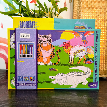 Reusable Table Mat Kids Colouring with 2 Fun Designs & 12 Pens For Kids Toddlers Return Gifts