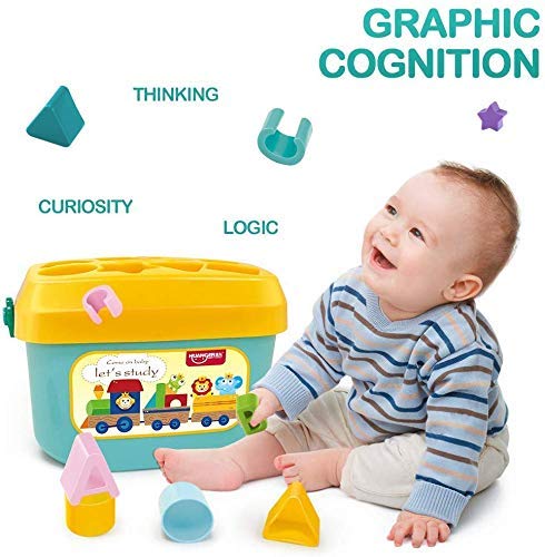 Baby First Block Shapes and Sorter, 16 Blocks, ABCD & Other Shapes Toys for 6 Months to 2 Years Old Kids for Boys and Girls