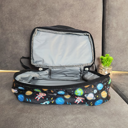 Space-Themed Multi-Compartment Travel Duffle Bag with Side Holders, Premium Chain & Stylish Design