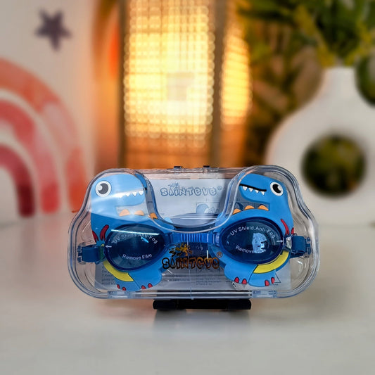 Dino-Themed Kids Swim Goggles - No-Leak Anti-Fog UV Protection with Extra Ear Plugs