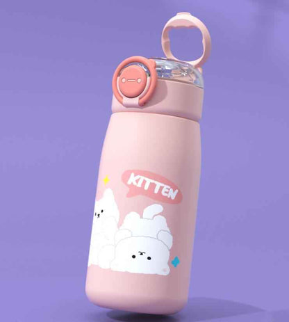 Cute Animals Design Insulated Straw Stainless Steel Water Bottle with Straw, 470 ML (GTB-9004)