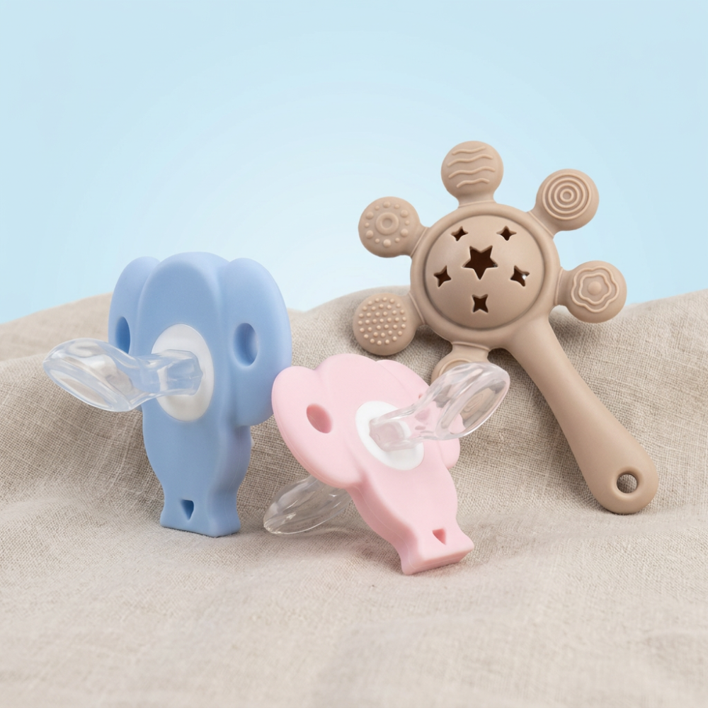 Sun Silicone Teether Rattle Toy – Soft, Safe Teething Relief for Babies 3-12M ( Assorted )