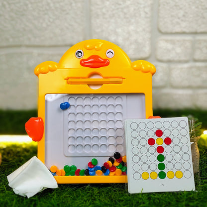 Duck  Magnetic Drawing Board for Kids | Bead Art with Magnetic Pen and Includes two-sided reference cards Fun Brain Development Toy for Children