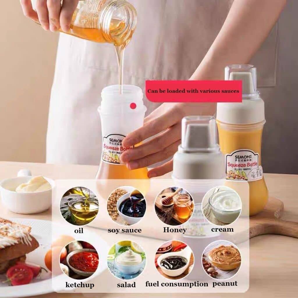 Sauce Dispenser Refillable Five Hole Container with Lid Squirt Bottle Sauce Dispenser Ketchup Bottle, Multipurpose Kitchen Tools SET OF (1)