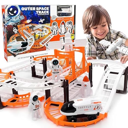 Outer Space Race Track Ramp Toy for Kids with Space Craft Shuttle Car