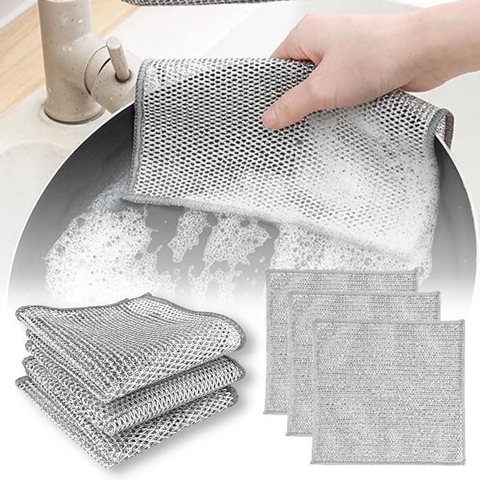 Wire Dishwashing Rags for Wet and Dry Stainless Steel Scrubber (Set of 2)
