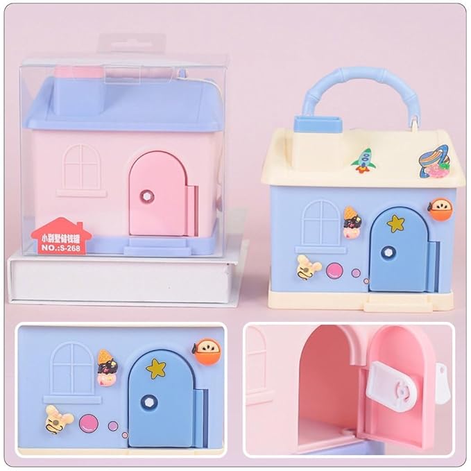 House Shaped Piggy Bank, Money Bank with Lock for Boys & Girls