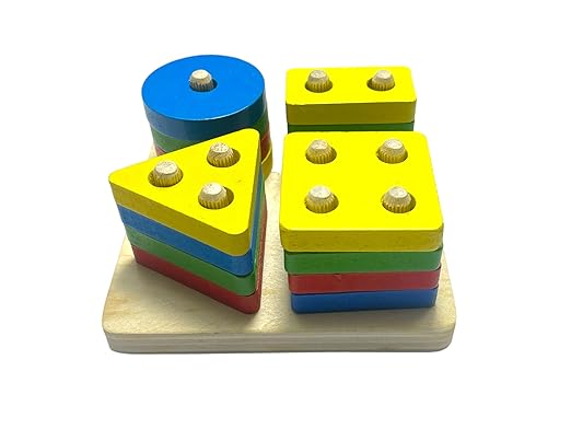 Wooden Shape Sorter Stacking Toy – Geometric Shape Puzzle for Toddlers | Ages 1+