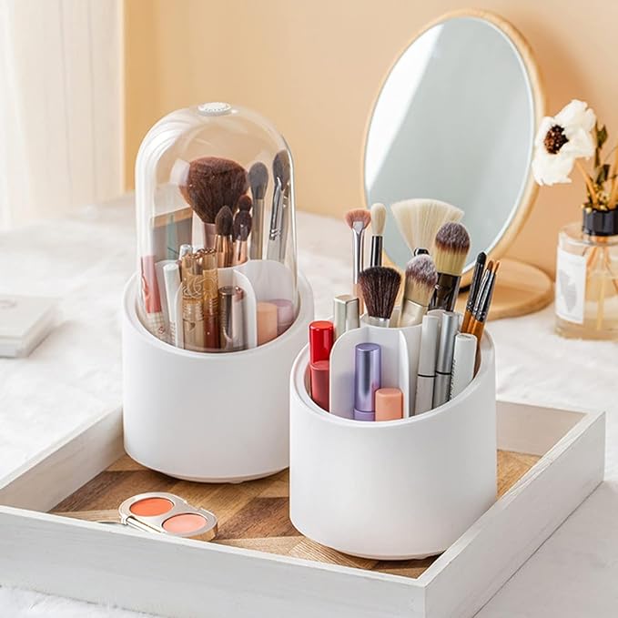 Rotating Makeup Brush Holders Organizer Transparent Makeup Brush Box With Lid