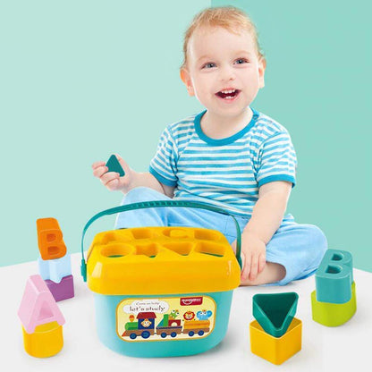 Baby First Block Shapes and Sorter, 16 Blocks, ABCD & Other Shapes Toys for 6 Months to 2 Years Old Kids for Boys and Girls