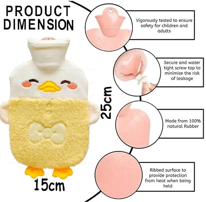 Cute Duck Hot Water Bottle – Yellow 1000ml Cozy Bag with Soft Plush Cover