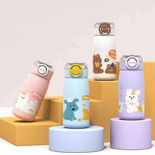 Cute Animals Design Insulated Straw Stainless Steel Water Bottle with Straw, 470 ML (GTB-9004)