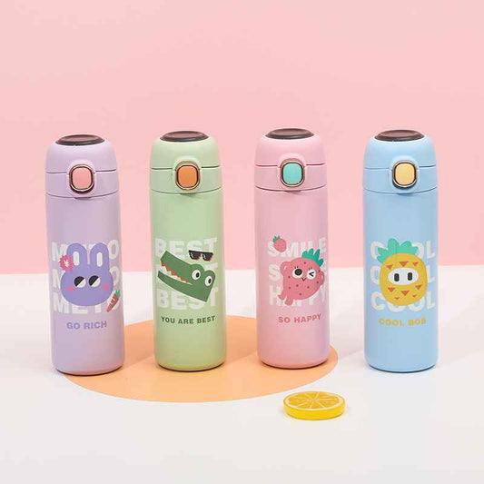 High-Quality Cartoon Printed Stainless Steel Insulated Water Bottle with Silicone Bottom (3381)