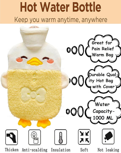 Cute Duck Hot Water Bottle – Yellow 1000ml Cozy Bag with Soft Plush Cover