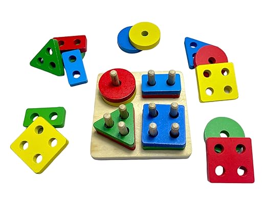 Wooden Shape Sorter Stacking Toy – Geometric Shape Puzzle for Toddlers | Ages 1+