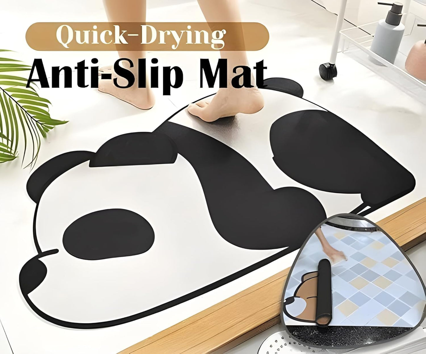 Cute Panda Cartoon  Printed Water-Absorbing Bath Mat –  Super Absorbent & Anti-Slip