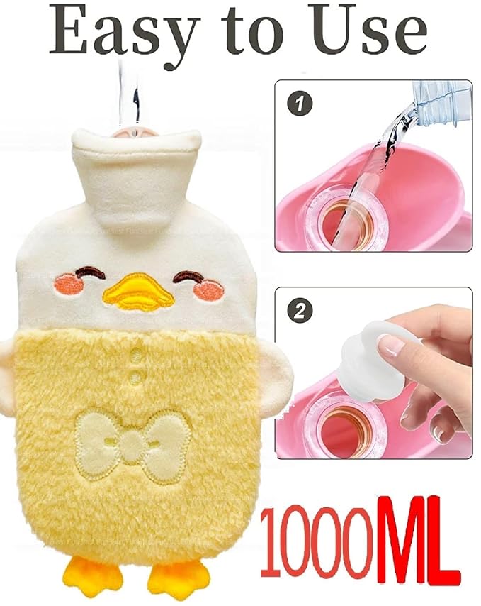 Cute Duck Hot Water Bottle – Yellow 1000ml Cozy Bag with Soft Plush Cover