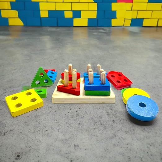 Wooden Shape Sorter Stacking Toy – Geometric Shape Puzzle for Toddlers | Ages 1+