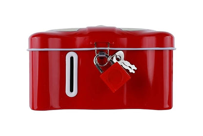 Stylish Print Metal Coin Bank Box for Kids with Lock and 2 Keys