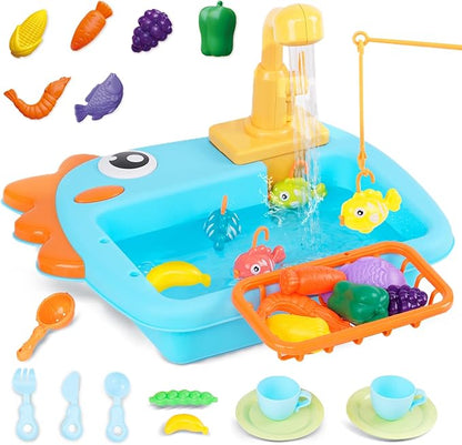 Kitchen Sink Dino - Electric Dishwasher Set for Kids' Pretend Play