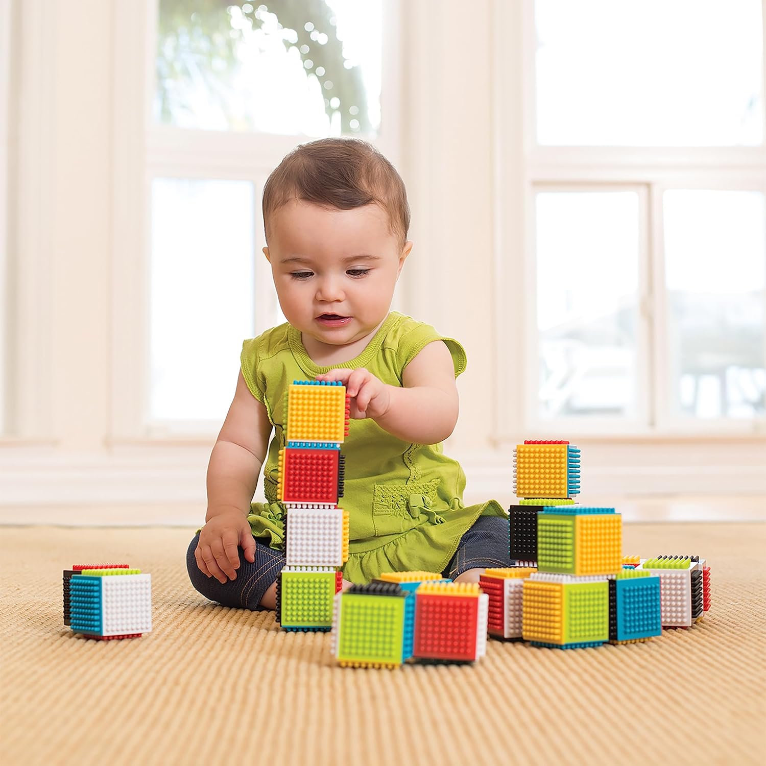 PiK A BOO Press & Stay Sensory Blocks – Baby Building Blocks for 6 Months+ | Soft, Textured & Educational Toy