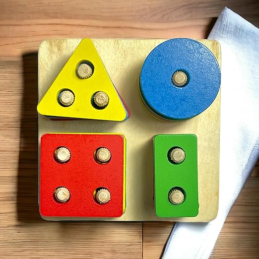 Wooden Shape Sorter Stacking Toy – Geometric Shape Puzzle for Toddlers | Ages 1+