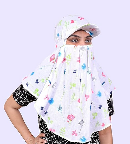 Sun Protection 100% Pure Cotton Face Scarf With Cap