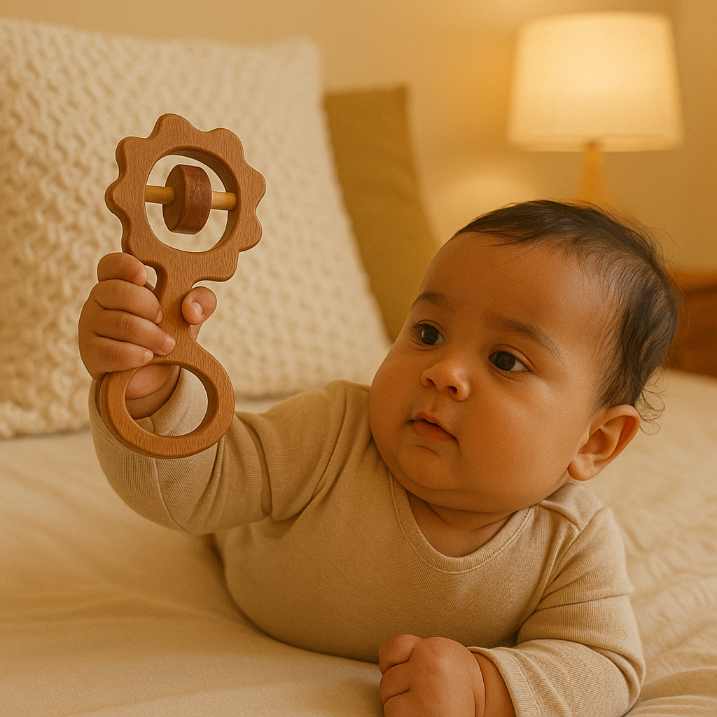 PiK A BOO Wooden Rattle and Teether