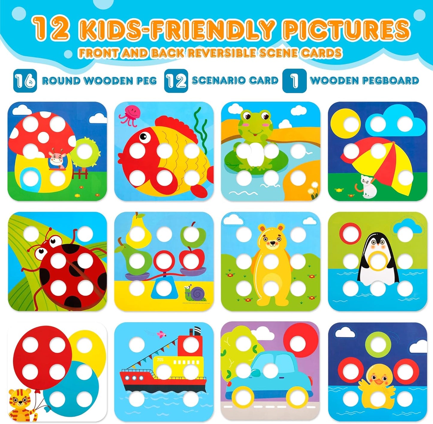 Kids Wooden Buttons Puzzle Toy Educational Toy with Learning Colours