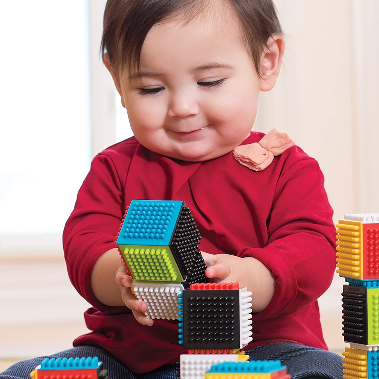 PiK A BOO Press & Stay Sensory Blocks – Baby Building Blocks for 6 Months+ | Soft, Textured & Educational Toy