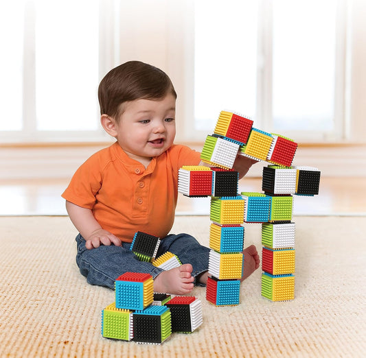 PiK A BOO Press & Stay Sensory Blocks – Baby Building Blocks for 6 Months+ | Soft, Textured & Educational Toy
