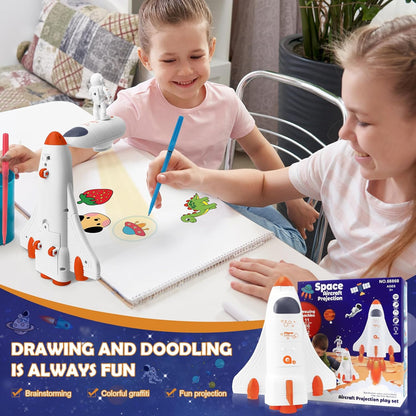 Space Aircrafts Projection Drawing Board for Toddler Drawing Table with 18 Patterns for kids