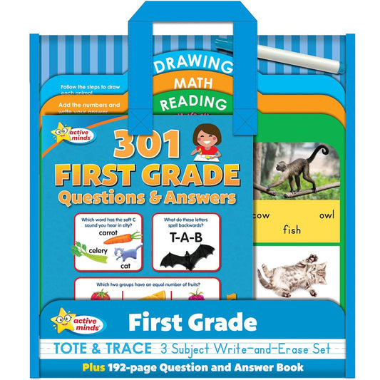 Active Minds First Grade Tote & Trace Set – Wipe-Clean Boards & 192-Page Workbook