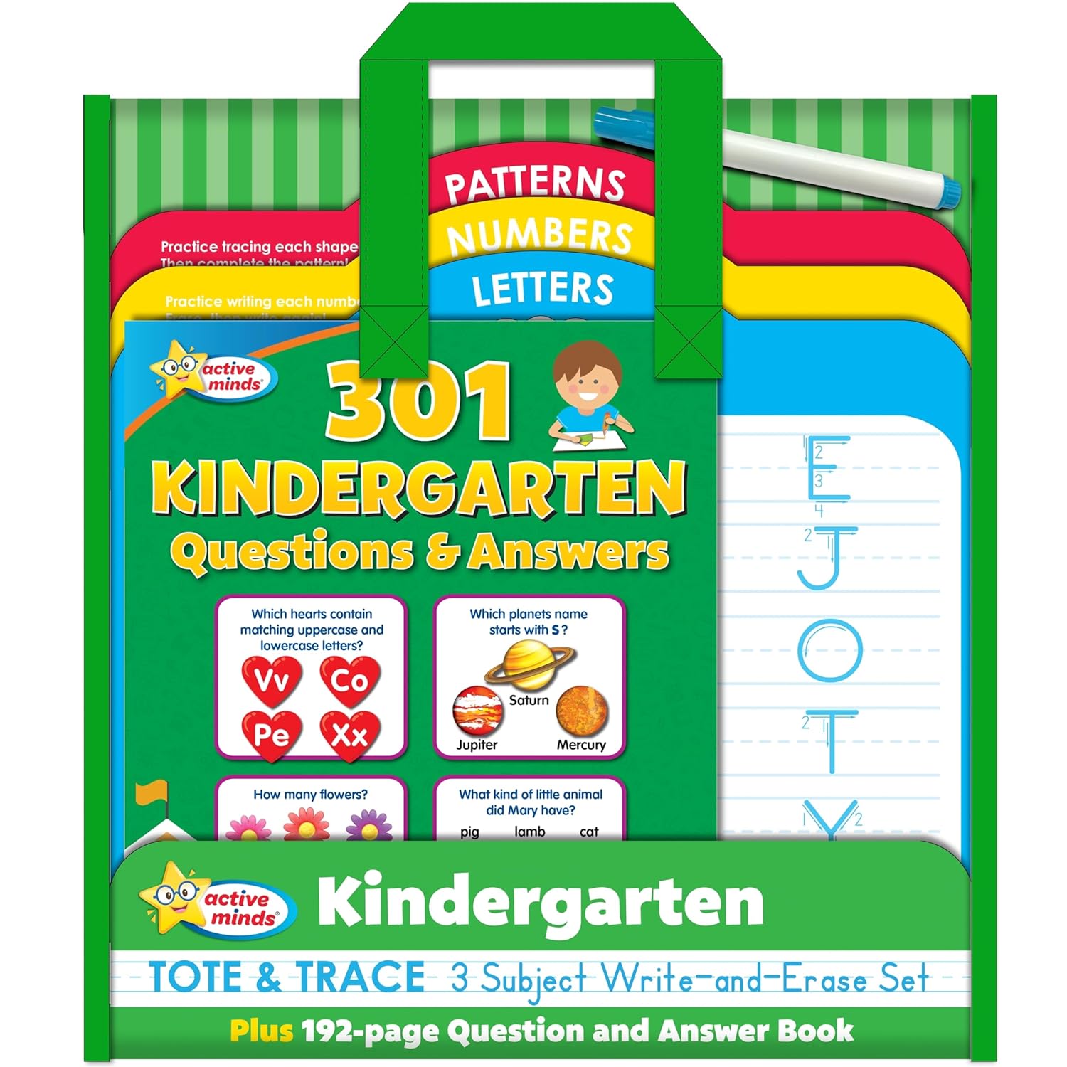 Active Minds Kindergarten Tote & Trace – Wipe-Clean Boards & 192-Page Workbook