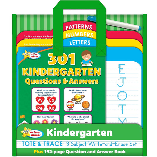 Active Minds Kindergarten Tote & Trace – Wipe-Clean Boards & 192-Page Workbook