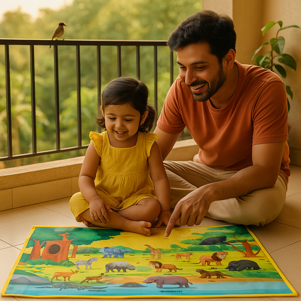 PiK-A-BOO  Wild Animal Cloth Activity Mat for Children – Discover, Learn, Play & Spark Joy (2.2 x 2.10 ft)