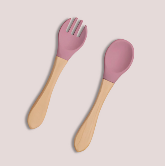 Baby Fork & Spoon Set – Wood & Silicone Feeding Cutlery