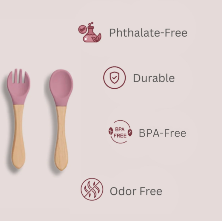 Baby Fork & Spoon Set – Wood & Silicone Feeding Cutlery