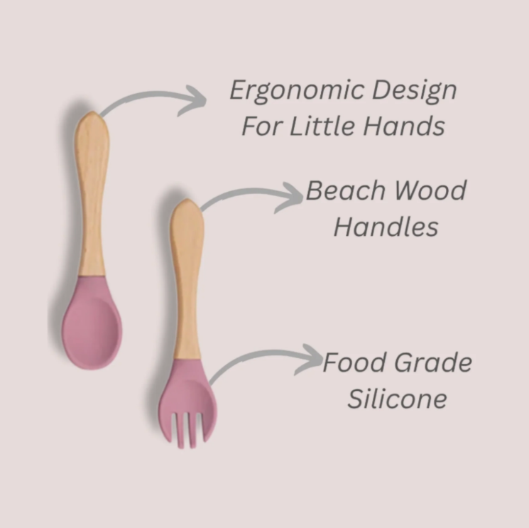 Baby Fork & Spoon Set – Wood & Silicone Feeding Cutlery