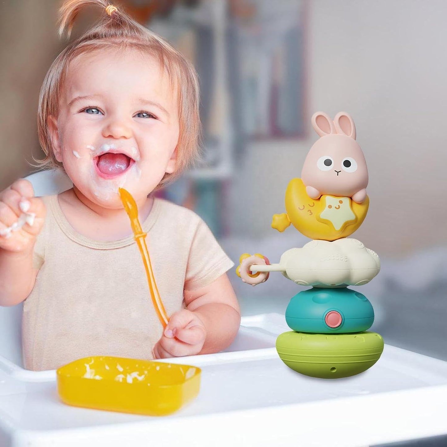 Rabbit Baby Stacking Suction Cup Spinner Toy – Musical Tumbler Rattle & Early Learning
