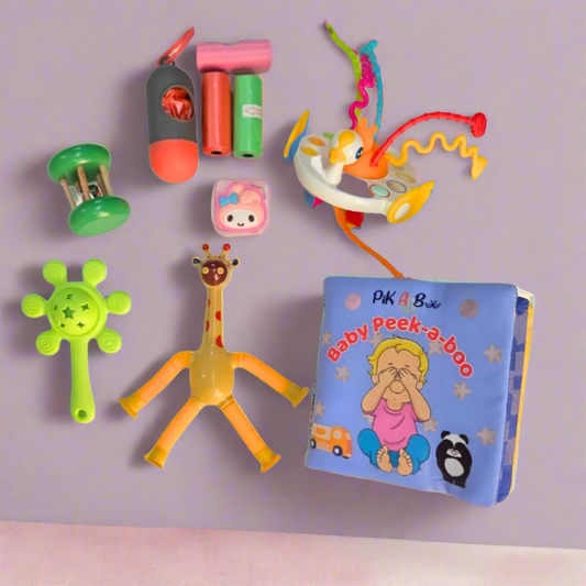 Baby Travel Essentials Kit | Toys & Peek-a-Boo Book
