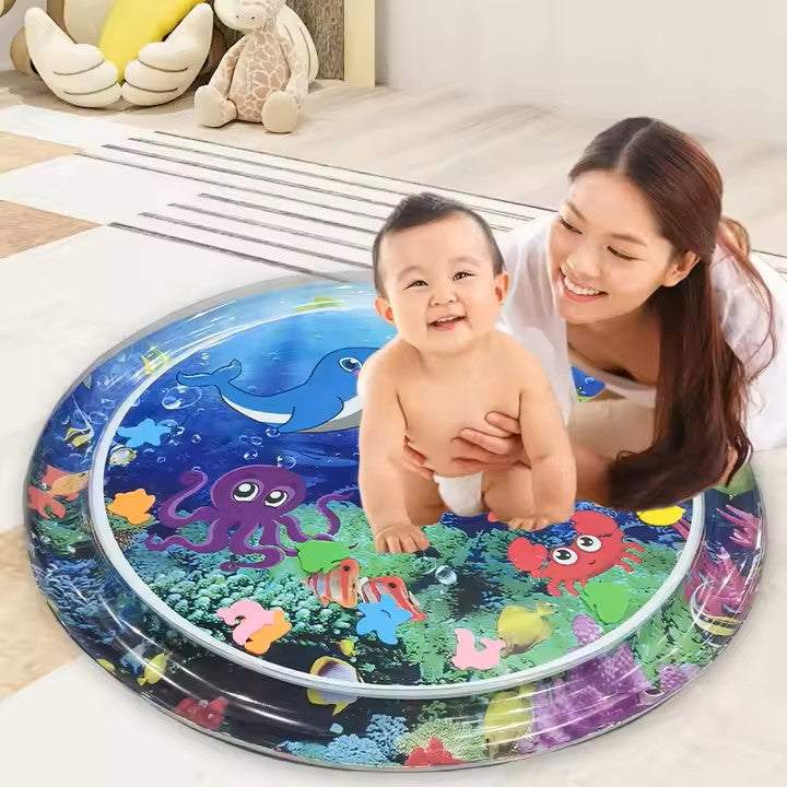 🌊 Inflatable Water Tummy Time Play Mat 100*100cm for Babies & Kids | Winter Summer Fun & Development