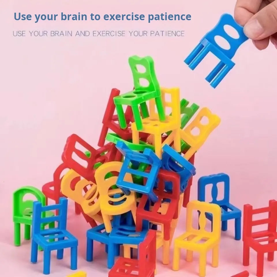 Balancing Chair Stacking Game – 24 Mini Chairs with Instruction Guide for Family Fun & Skill Development